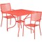 Emma and Oliver Commercial Grade 35.5" Square Metal Garden Patio Table Set, 2 Square Back Chairs